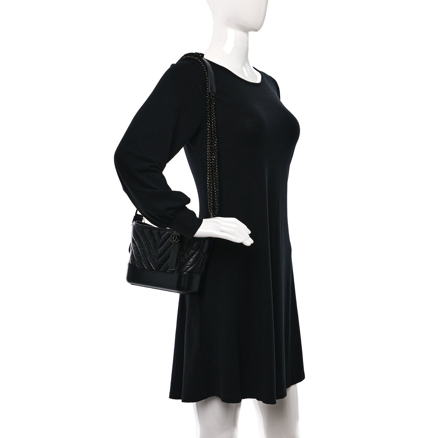 Aged Calfskin Chevron Quilted Small Gabrielle Hobo So Black