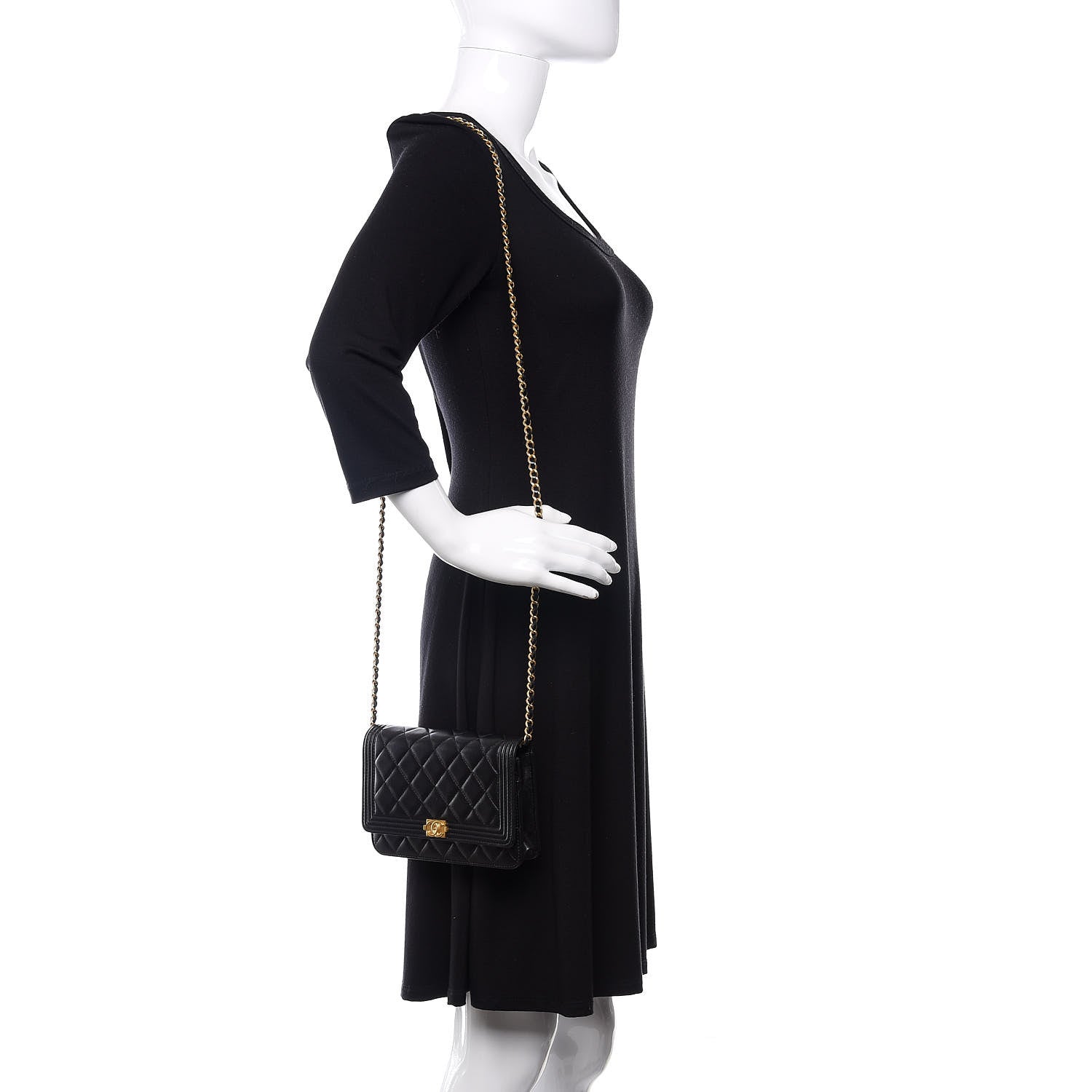 Chanel Lambskin Quilted Boy Wallet On Chain WOC Black 2 of 12