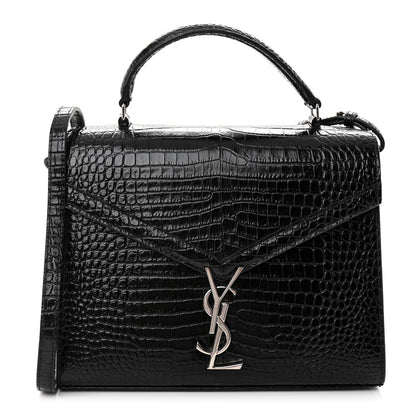 Saint Laurent Calfskin Crocodile Embossed Medium Classic Monogram Cassandra Top Handle Black 1 of 9