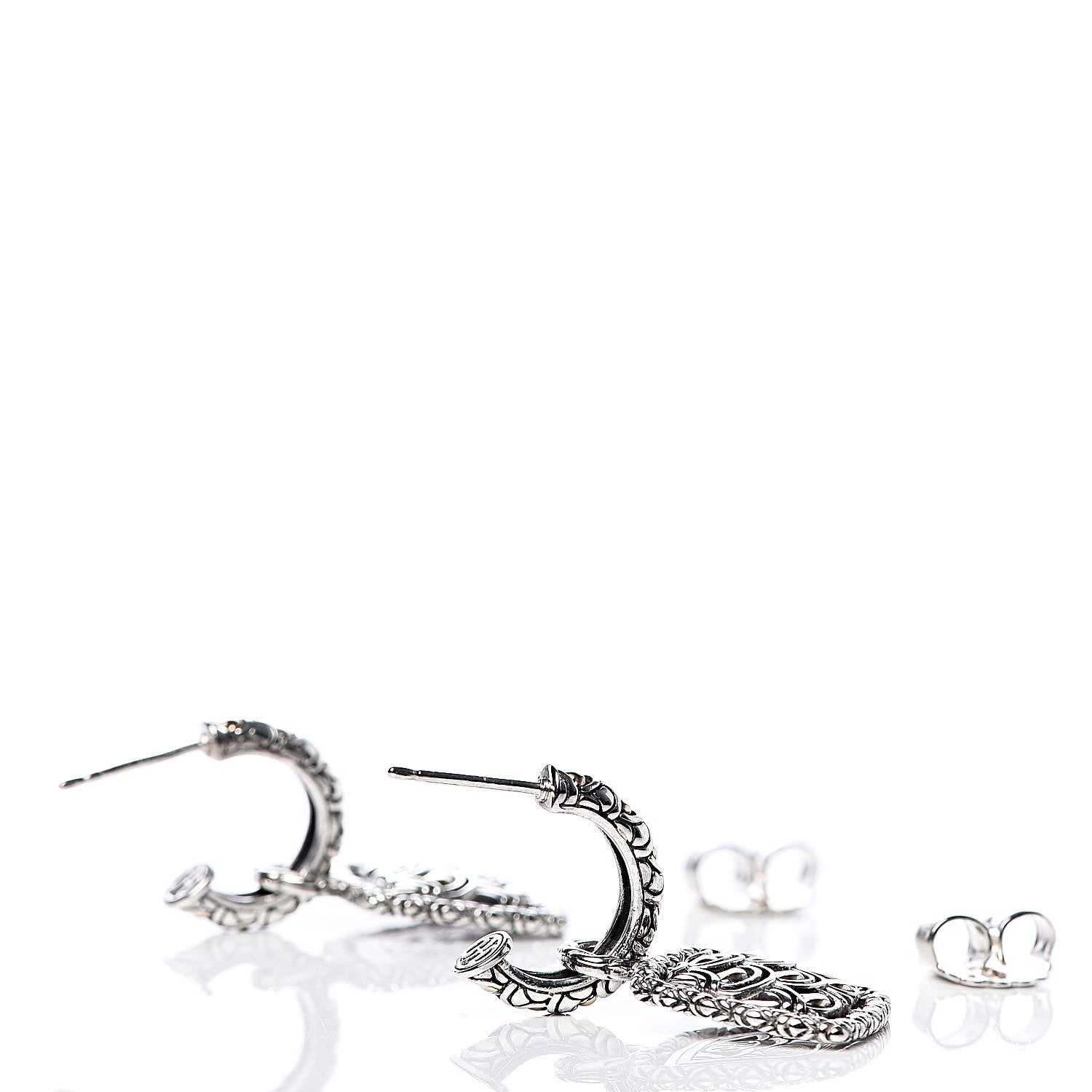 John Hardy Sterling Silver 18K Yellow Gold Naga Square Hoop Earrings 4 of 4
