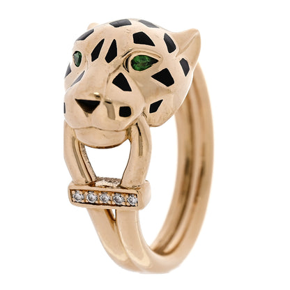 Cartier 18K Yellow Gold Diamond Tsavorite Garnet Black Onyx Panthere de Cartier Ring 50 5.25 1 of 6