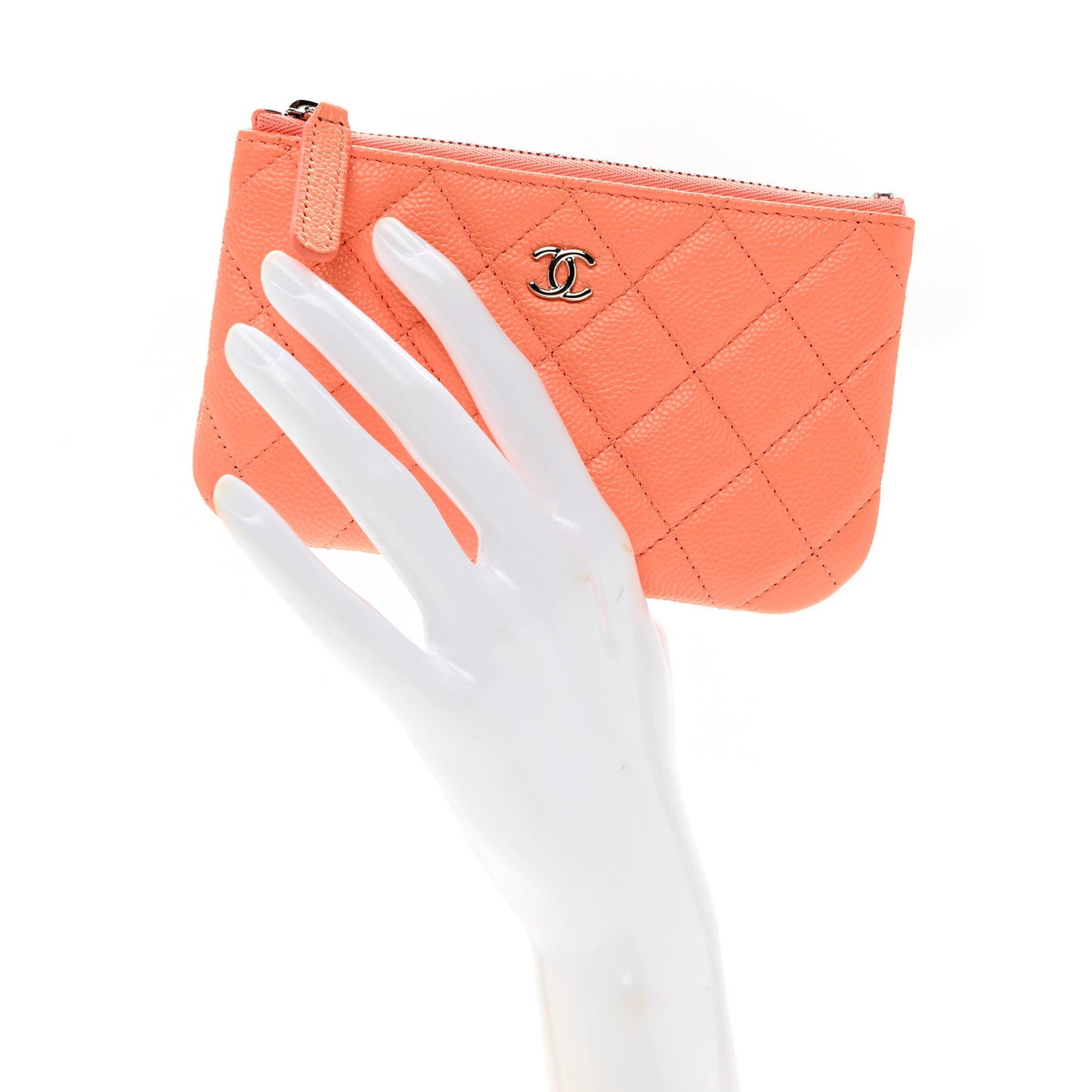 Caviar Quilted Small Cosmetic Case Coral