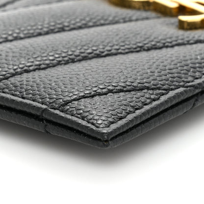 Saint Laurent Grain De Poudre Matelasse Chevron Monogram Credit Card Case Black 9 of 9
