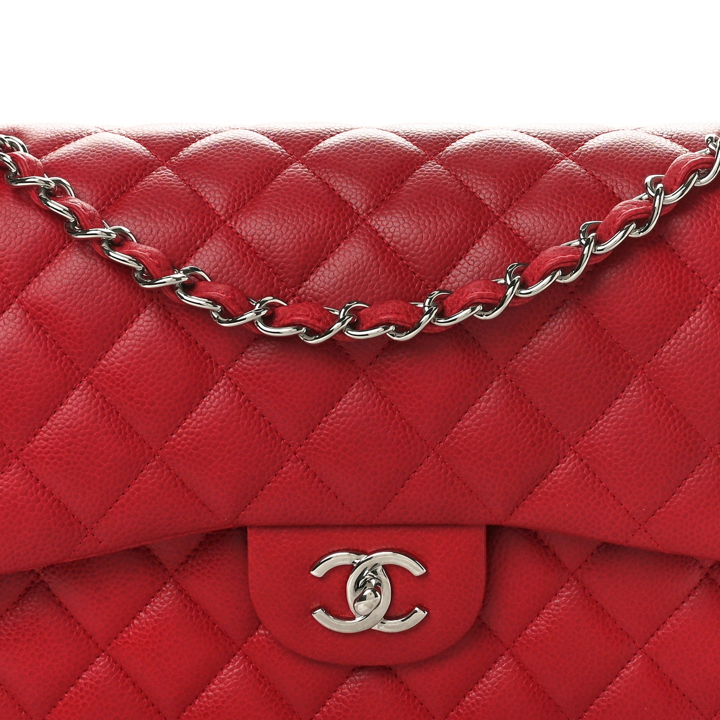Caviar Quilted Jumbo Double Flap Dark Red