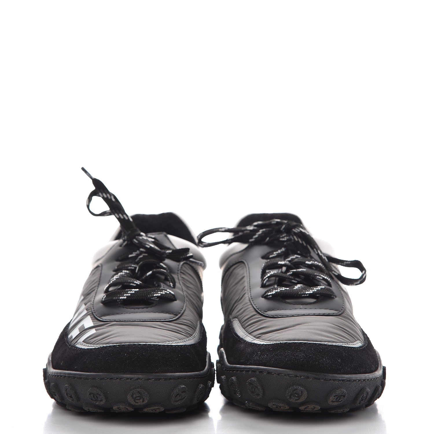 Chanel Nylon Calfskin Suede CC Sneakers 40 Grey Black White 2 of 24