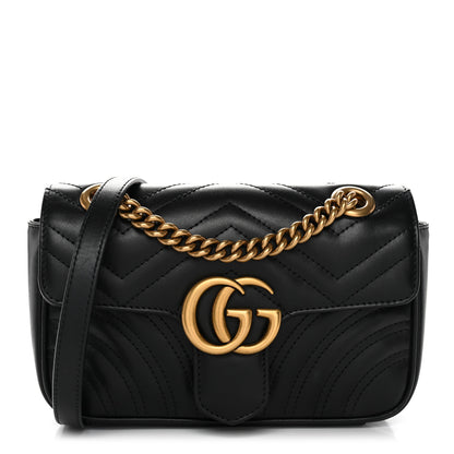 Gucci Calfskin Matelasse Mini GG Marmont Shoulder Bag Black 1 of 10