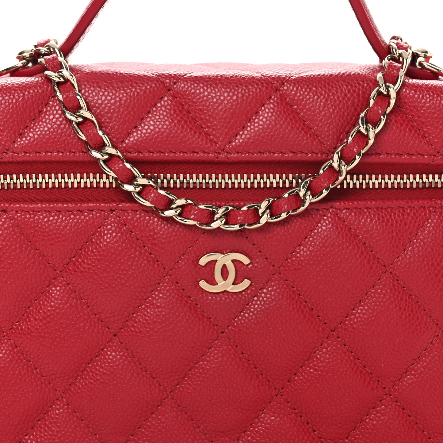 Caviar Quilted Top Handle Slim Vanity With Chain Red