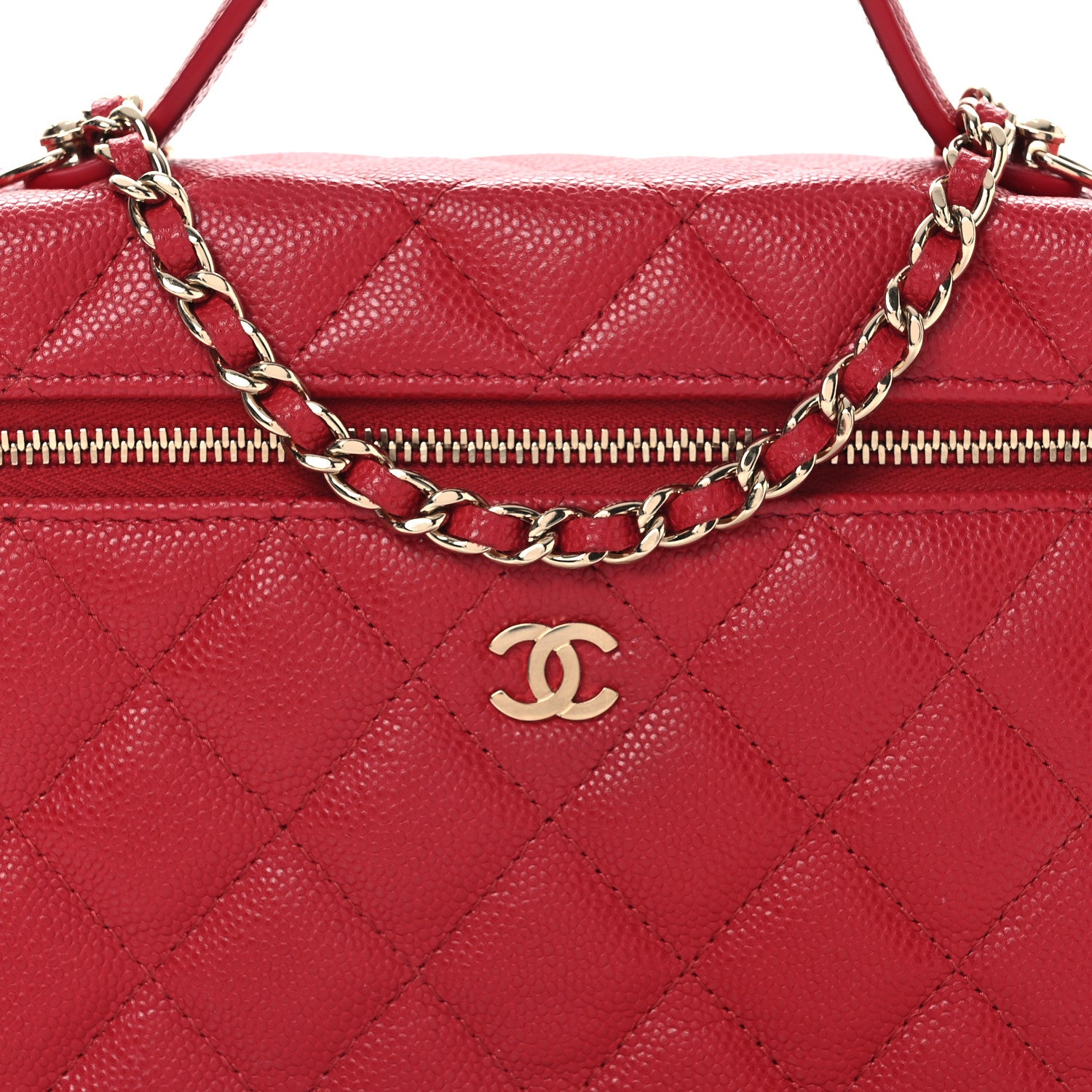 Chanel Caviar Quilted Top Handle Slim Vanity With Chain Red 8 of 10