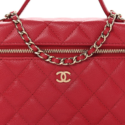 Chanel Caviar Quilted Top Handle Slim Vanity With Chain Red 8 of 10