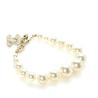 Chanel Graduated Pearl Crystal CC Bracelet Gold 1 of 5