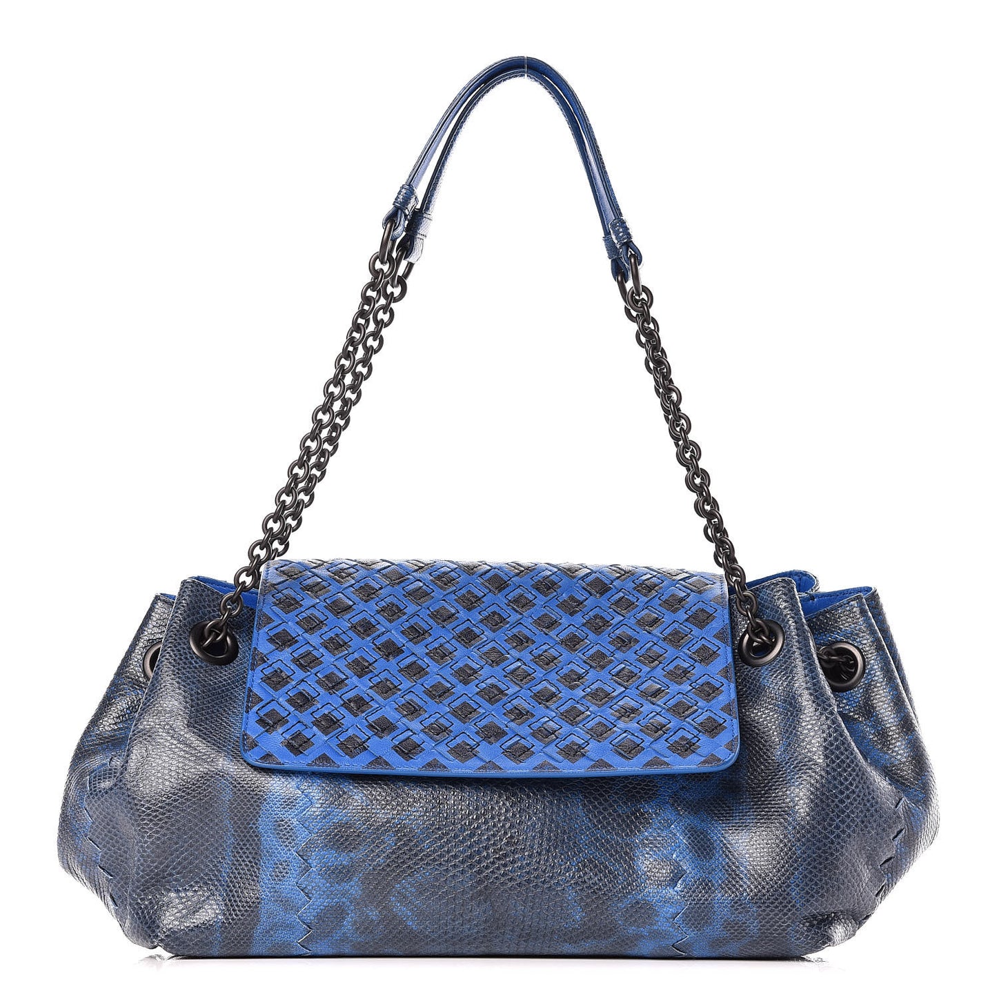 Vesuvio Karung Nappa Intrecciato Cravatteria Small Flap Shoulder Bag Bleuette