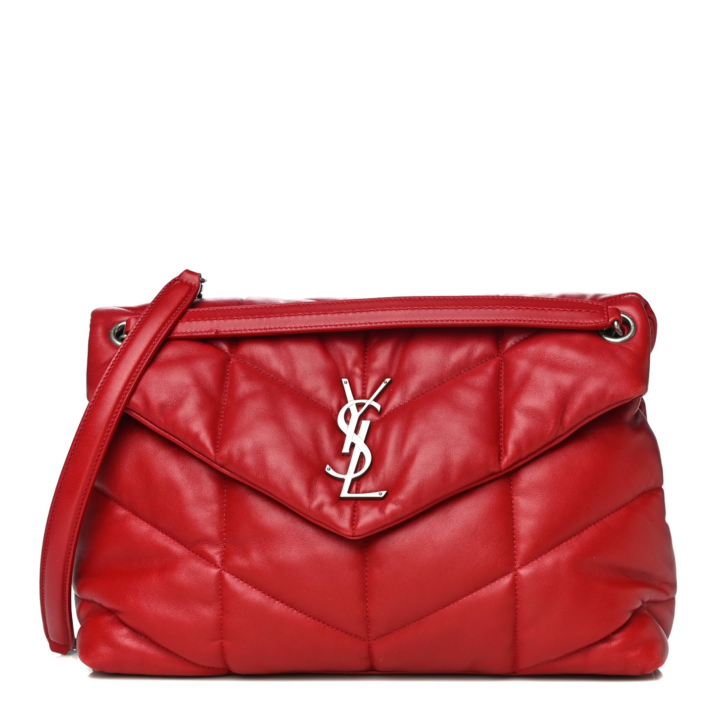 Lambskin Quilted Medium Loulou Puffer Monogram Chain Satchel Red
