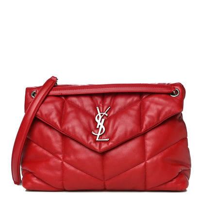 Saint Laurent Lambskin Quilted Medium Loulou Puffer Monogram Chain Satchel Red 1 of 14
