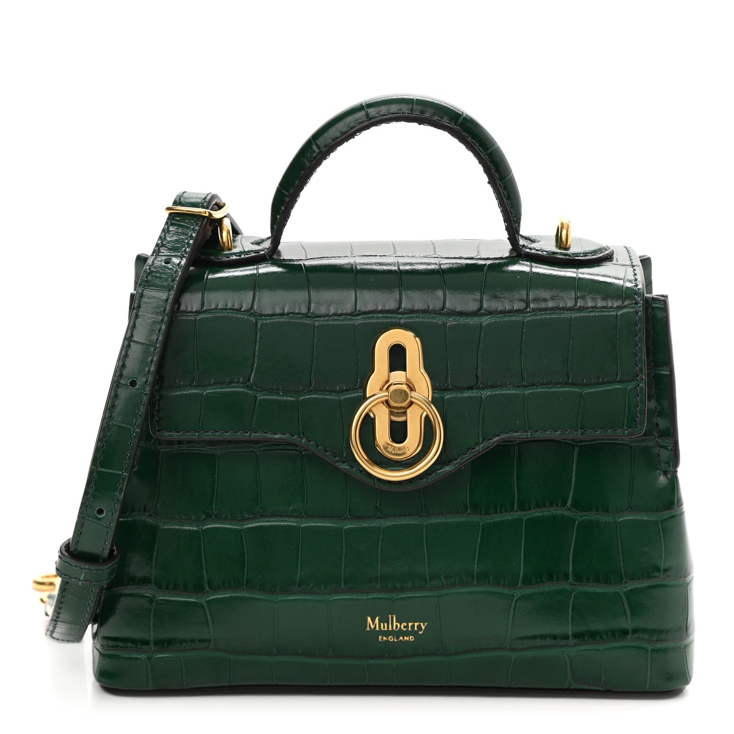 Mulberry Shiny Croc Calfskin Embossed Micro Seaton Bayswater Green 1 of 9