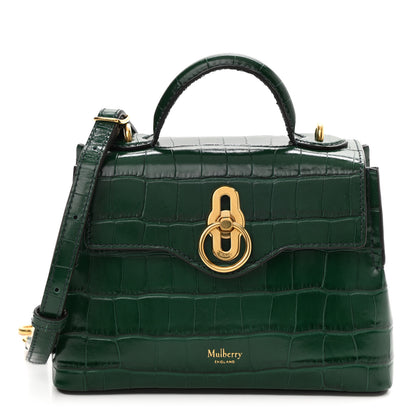 Mulberry Shiny Croc Calfskin Embossed Micro Seaton Bayswater Green 1 of 9