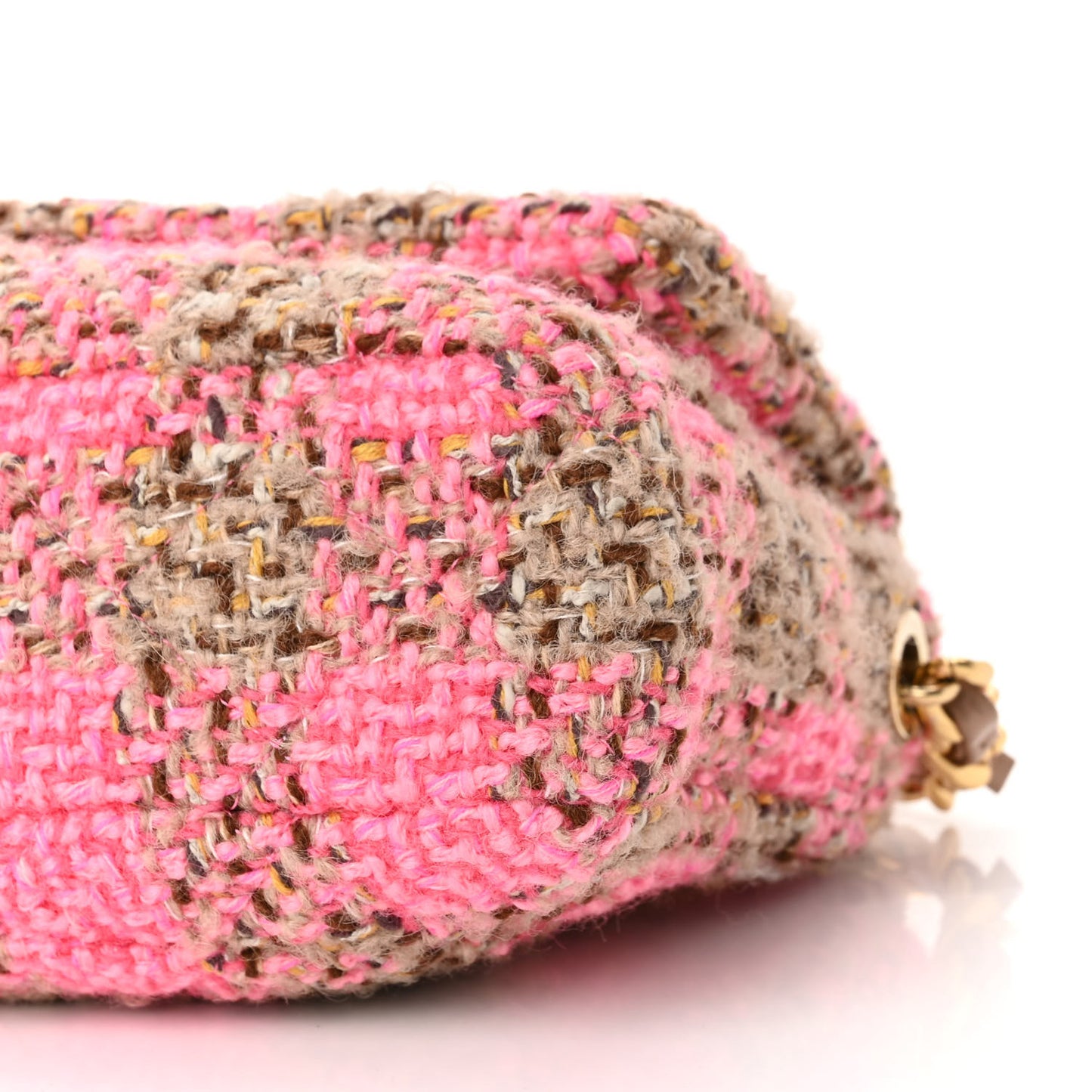 Wool Tweed Quilted Small Elegant Chain Flap Pink Brown