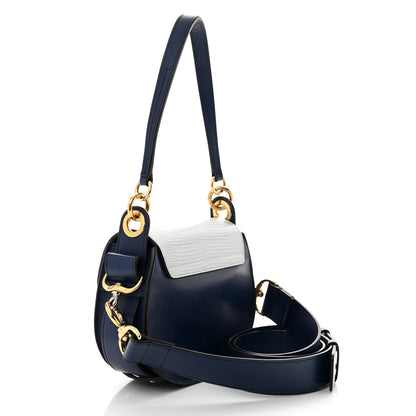 Chloe Shiny Calfskin Crocodile Embossed Small Tess Bag Blue Brown 3 of 11