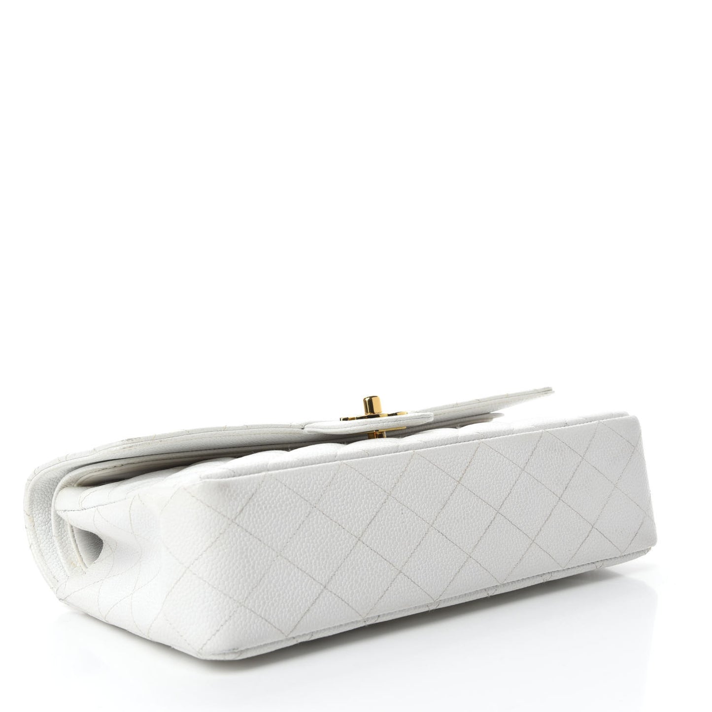 Caviar Quilted Medium Double Flap White