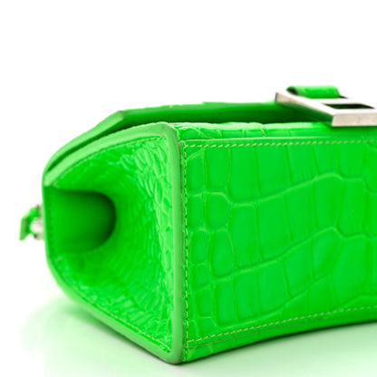 Balenciaga Shiny Calfskin Crocodile Embossed Hourglass Top Handle Bag XS Fluo Green 13 of 18