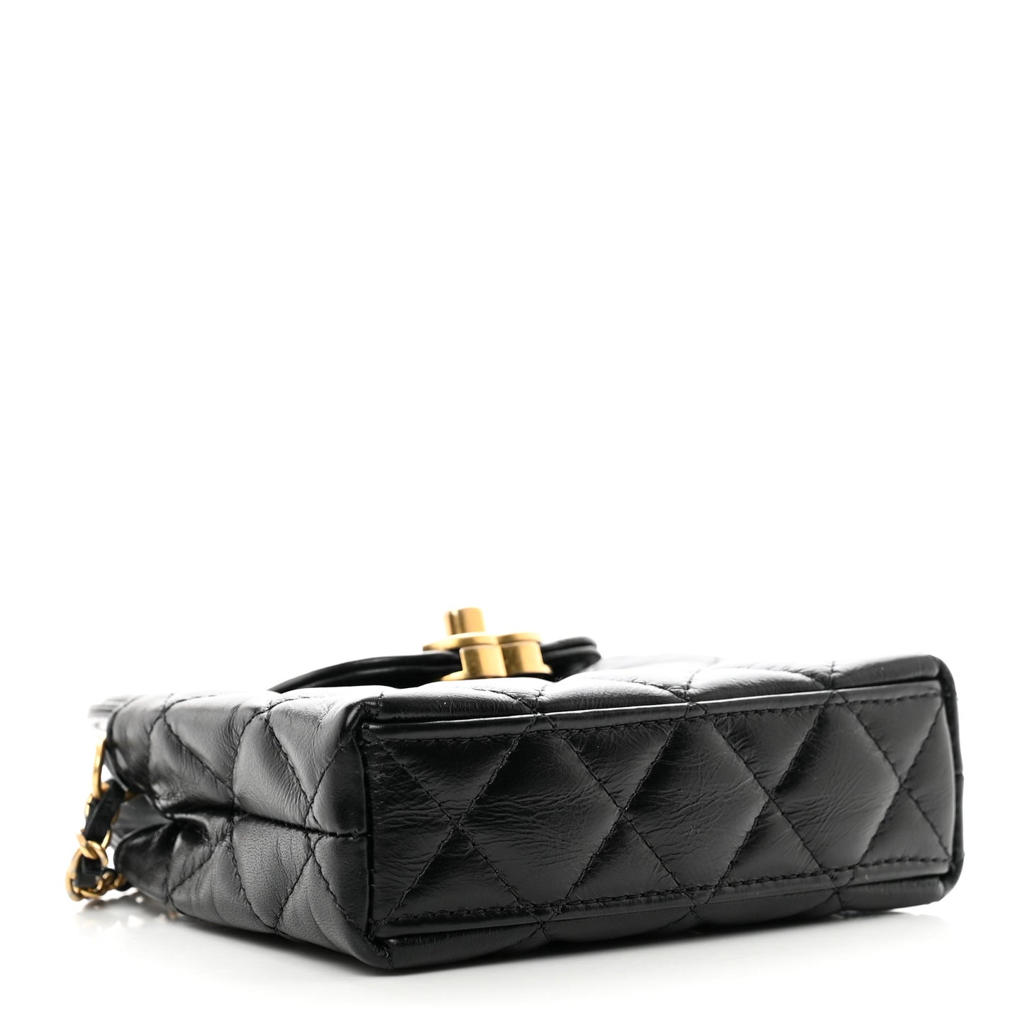 Shiny Aged Calfskin Quilted Mini Nano Kelly Shopper Black