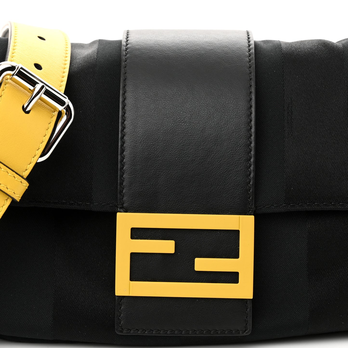 Recycled Nylon Vitello Grace Light Pequin Logo Puffer Belt Baguette Bag Black Sunflower