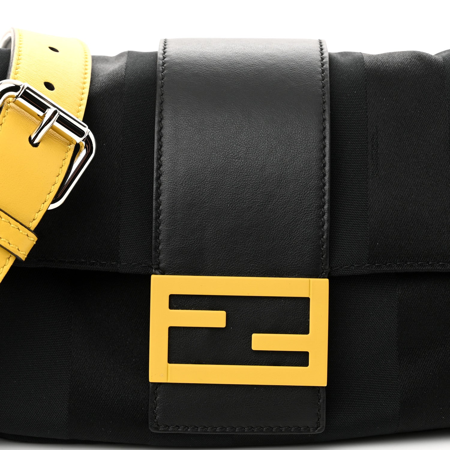 Fendi Recycled Nylon Vitello Grace Light Pequin Logo Puffer Belt Baguette Bag Black Sunflower 8 of 10