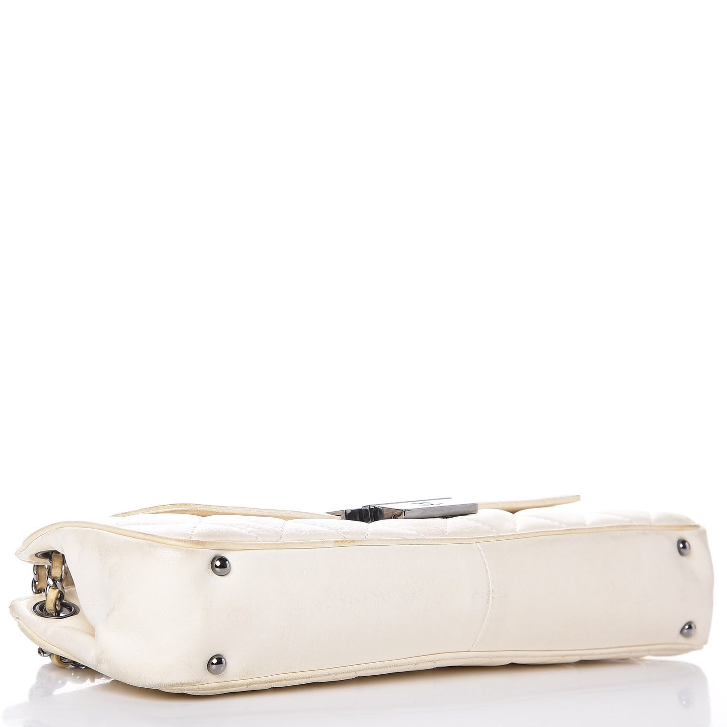Lambskin Square Quilted Single Flap White