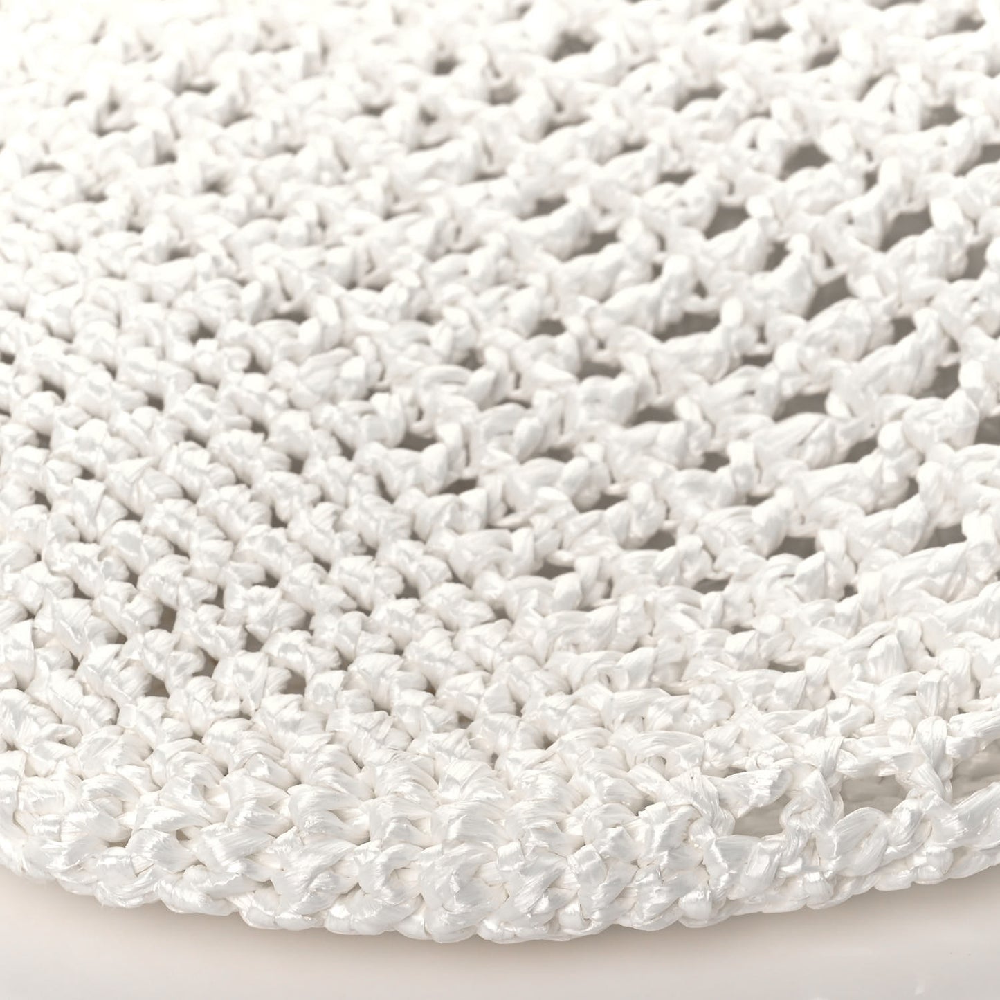 Yarn Raffia Effect Crochet Logo Embroidered Shopping Tote Bag White