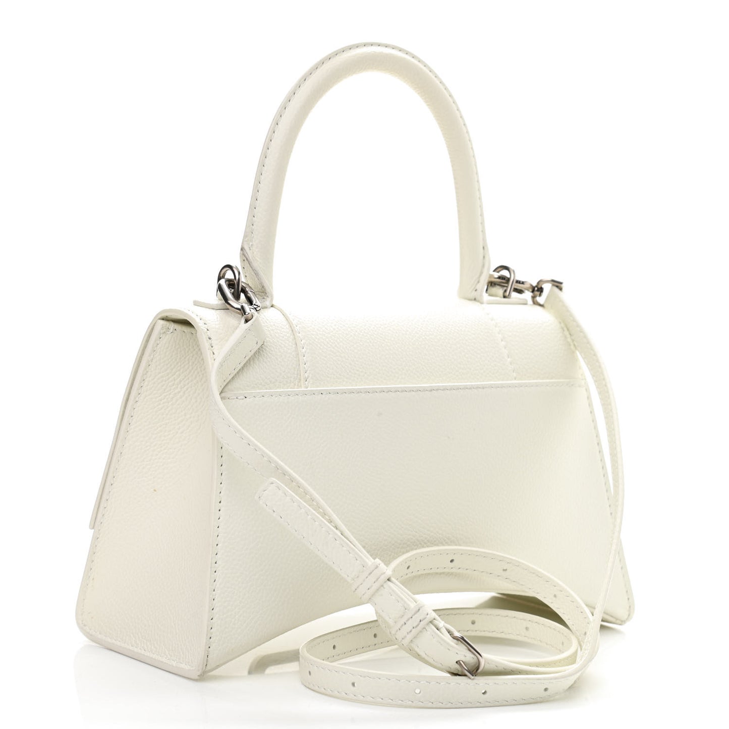 Grained Calfskin Small Hourglass Top Handle Bag White