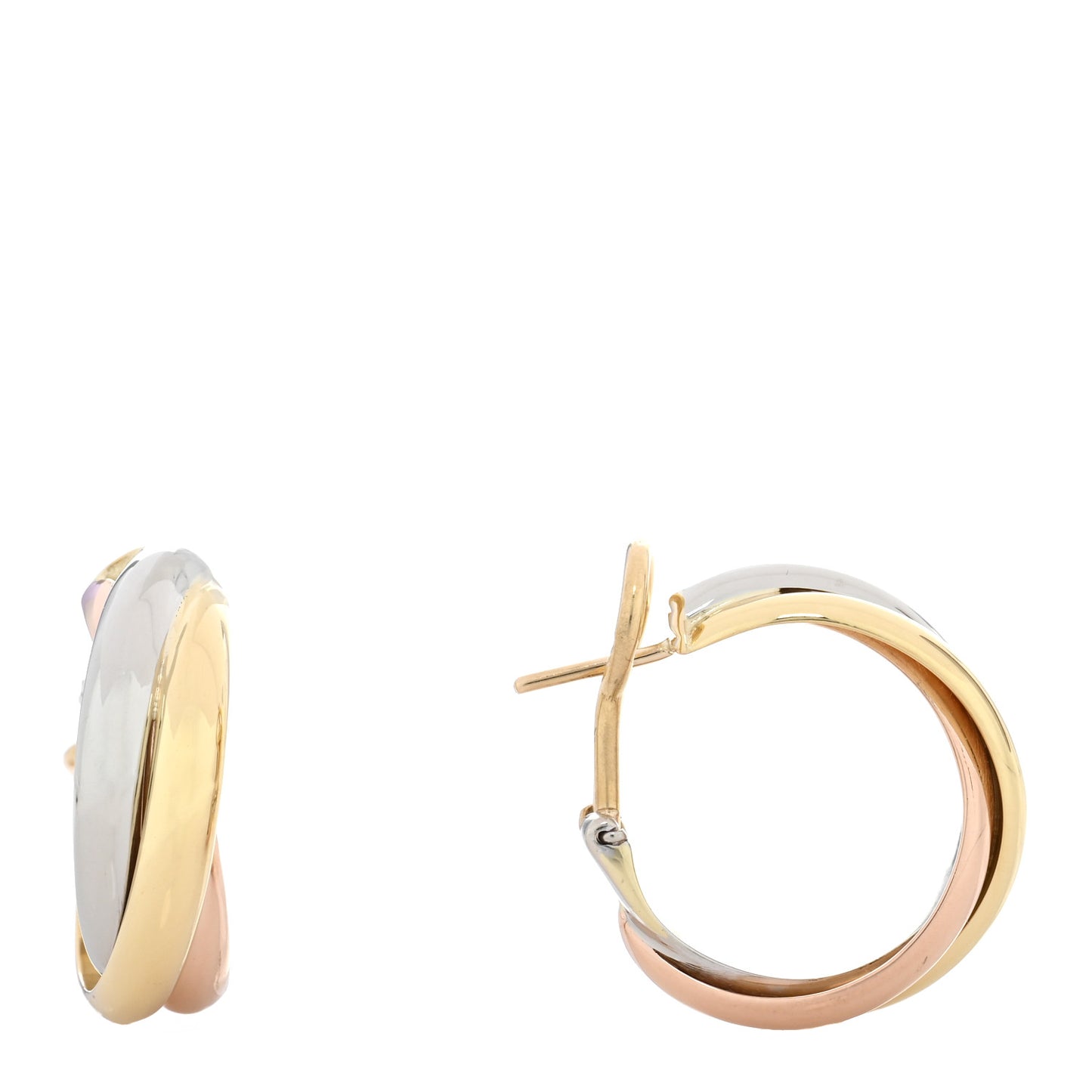 18K Pink Yellow White Gold Classic Trinity Hoop Earrings