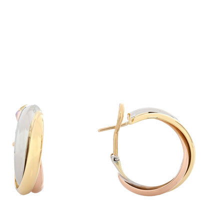 Cartier 18K Pink Yellow White Gold Classic Trinity Hoop Earrings 1 of 4