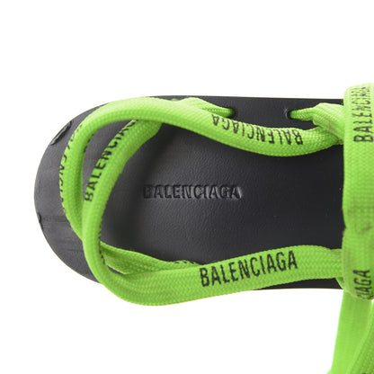 Balenciaga Nylon Calfskin Logo Lace Flat Sandals 39 Neon Green 7 of 10