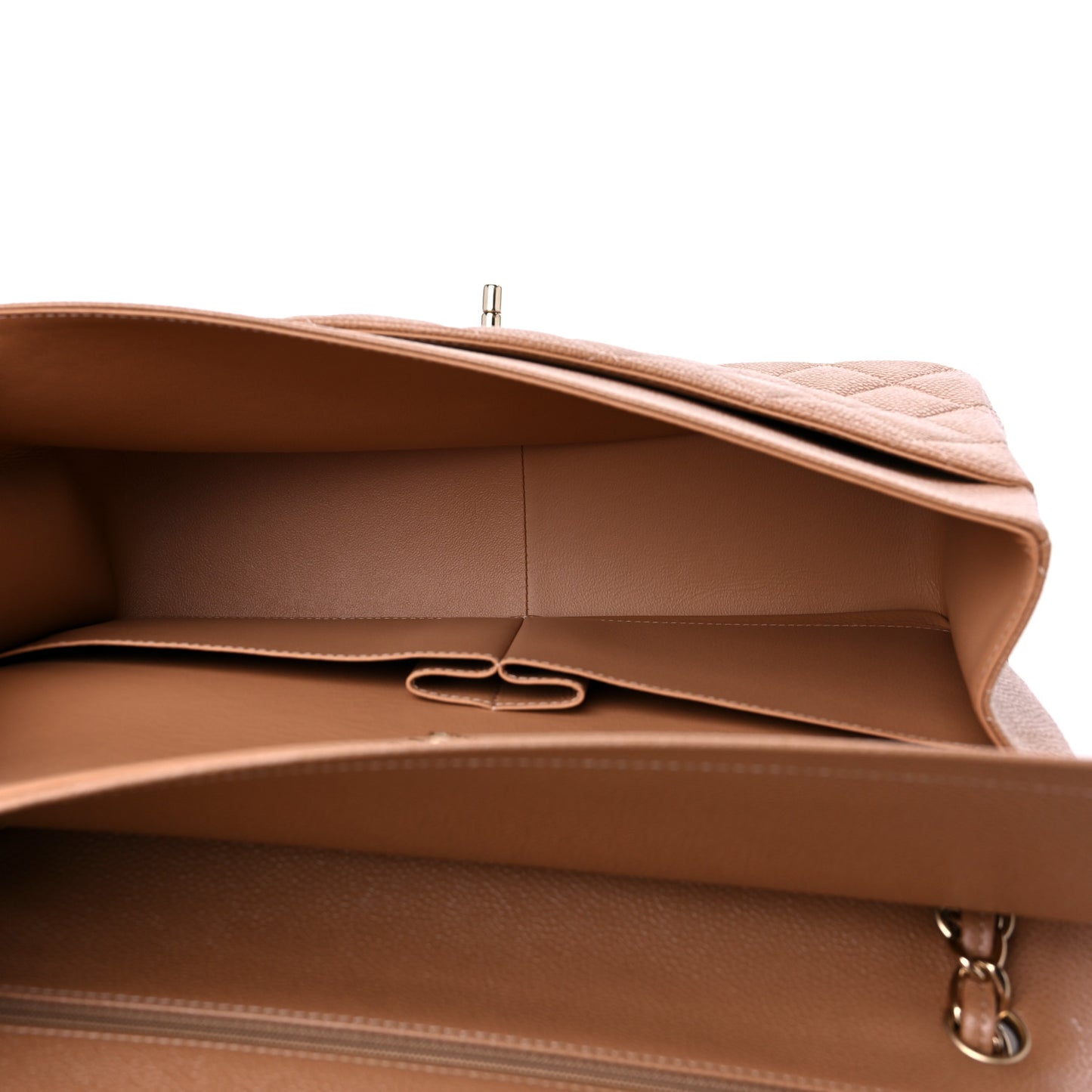 Caviar Quilted Jumbo Double Flap Beige