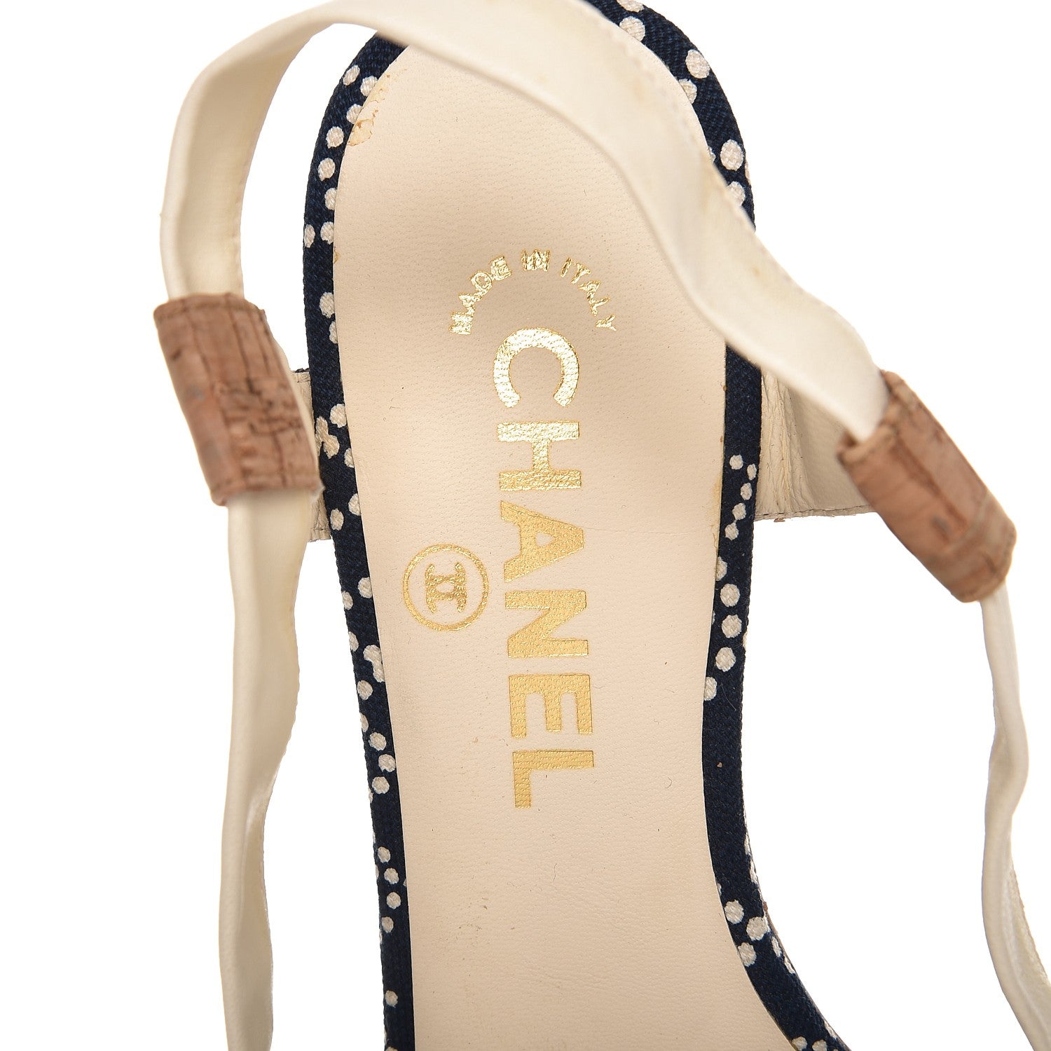 Chanel Canvas Lambskin Cork CC Wedge Sandals 38 Navy Blue 6 of 9