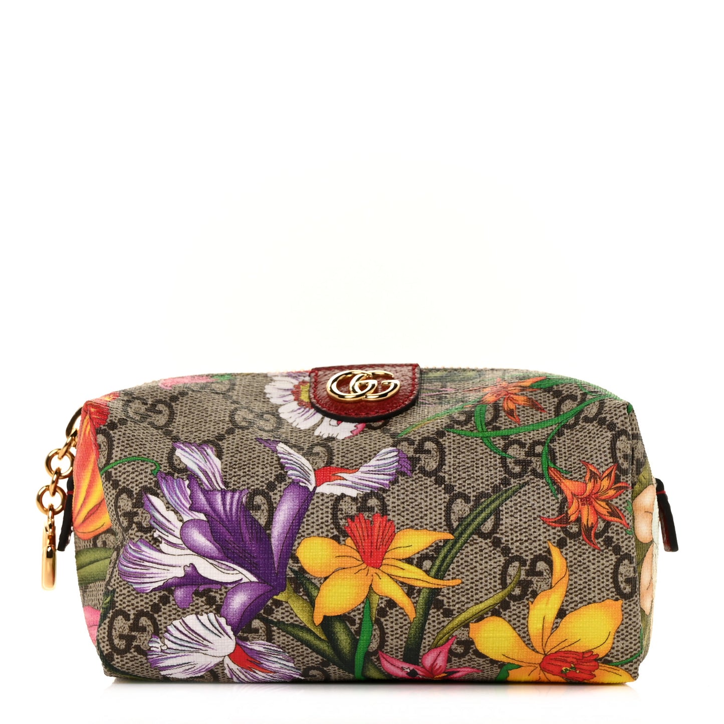 Soft GG Supreme Monogram Flora Calfskin Small Ophidia Cosmetic Case Beige Ebony Multicolor Rosso
