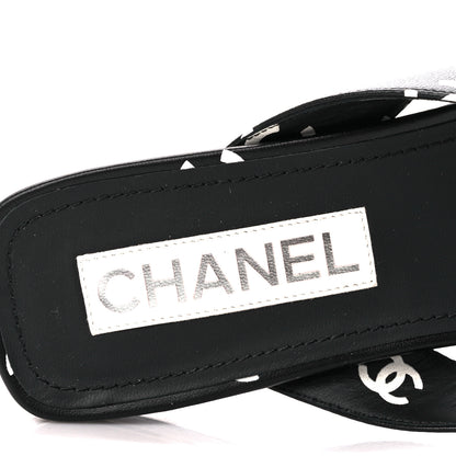 Chanel Printed Lambskin Coco Beach Thong Sandals 41 Black White 7 of 9