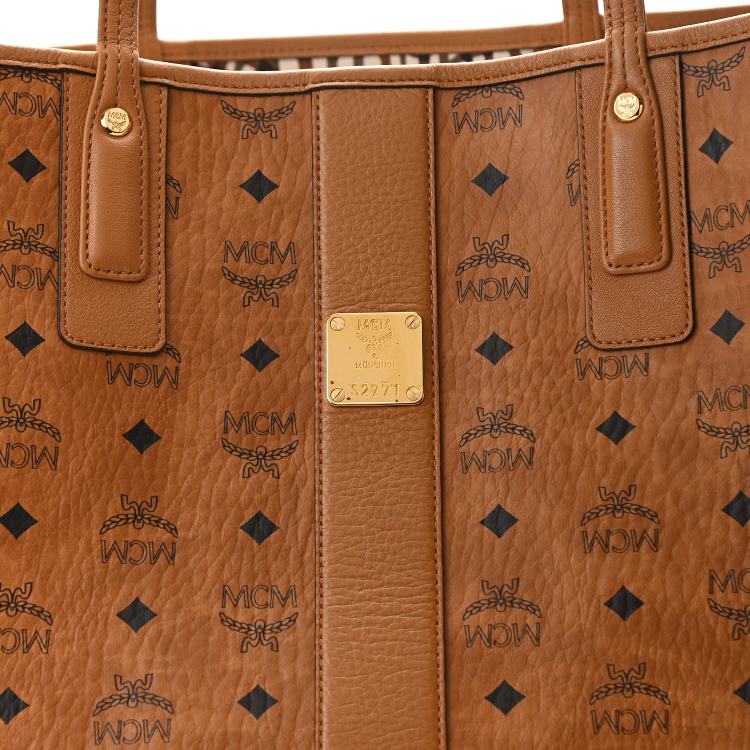 MCM Visetos Large Liz Reversible Shopper Tote Cognac 9 of 15
