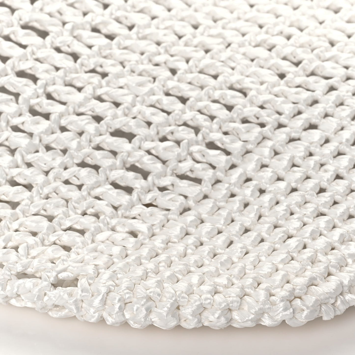Yarn Raffia Effect Crochet Logo Embroidered Shopping Tote Bag White