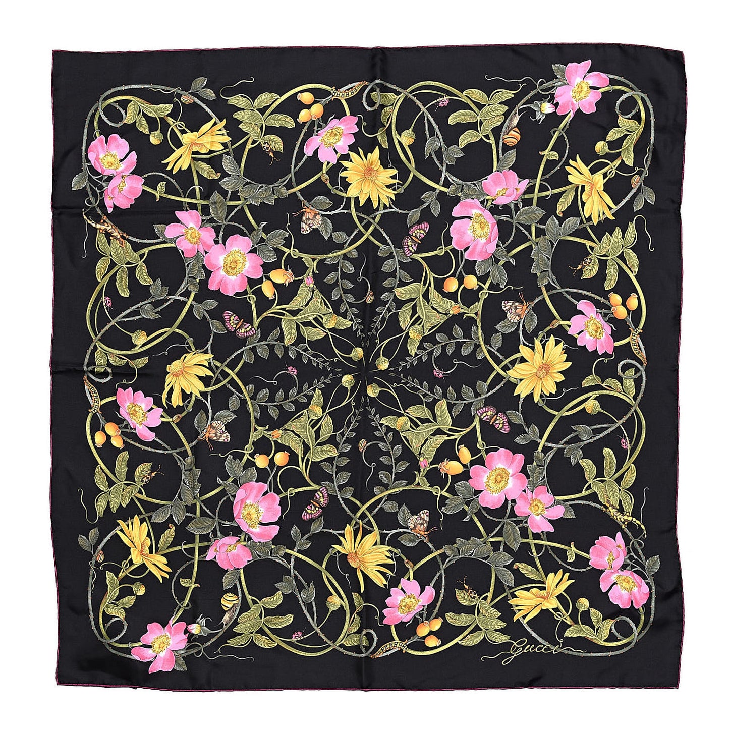 Silk Floral Flowerwebby Square Scarf Black