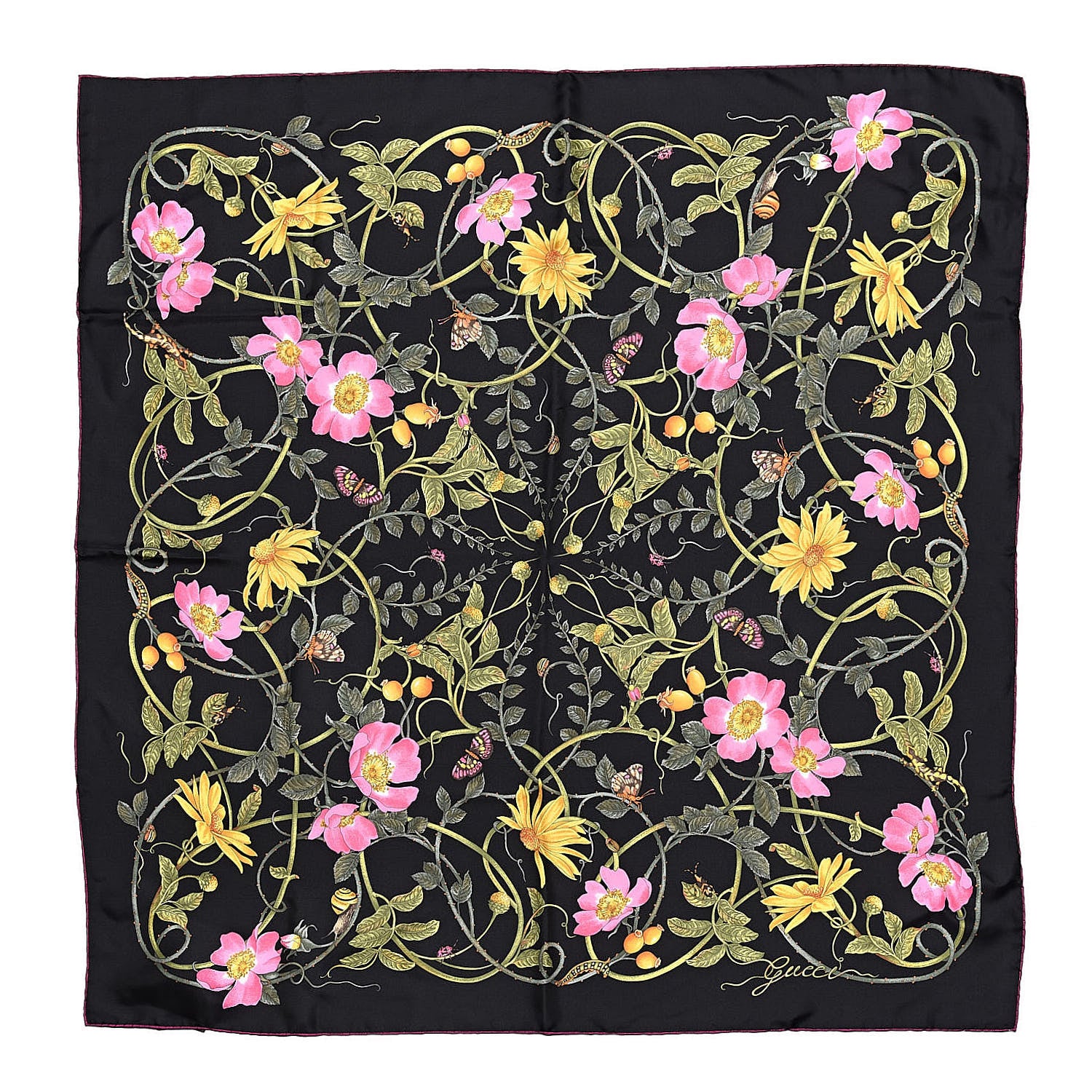 Gucci Silk Floral Flowerwebby Square Scarf Black 1 of 5