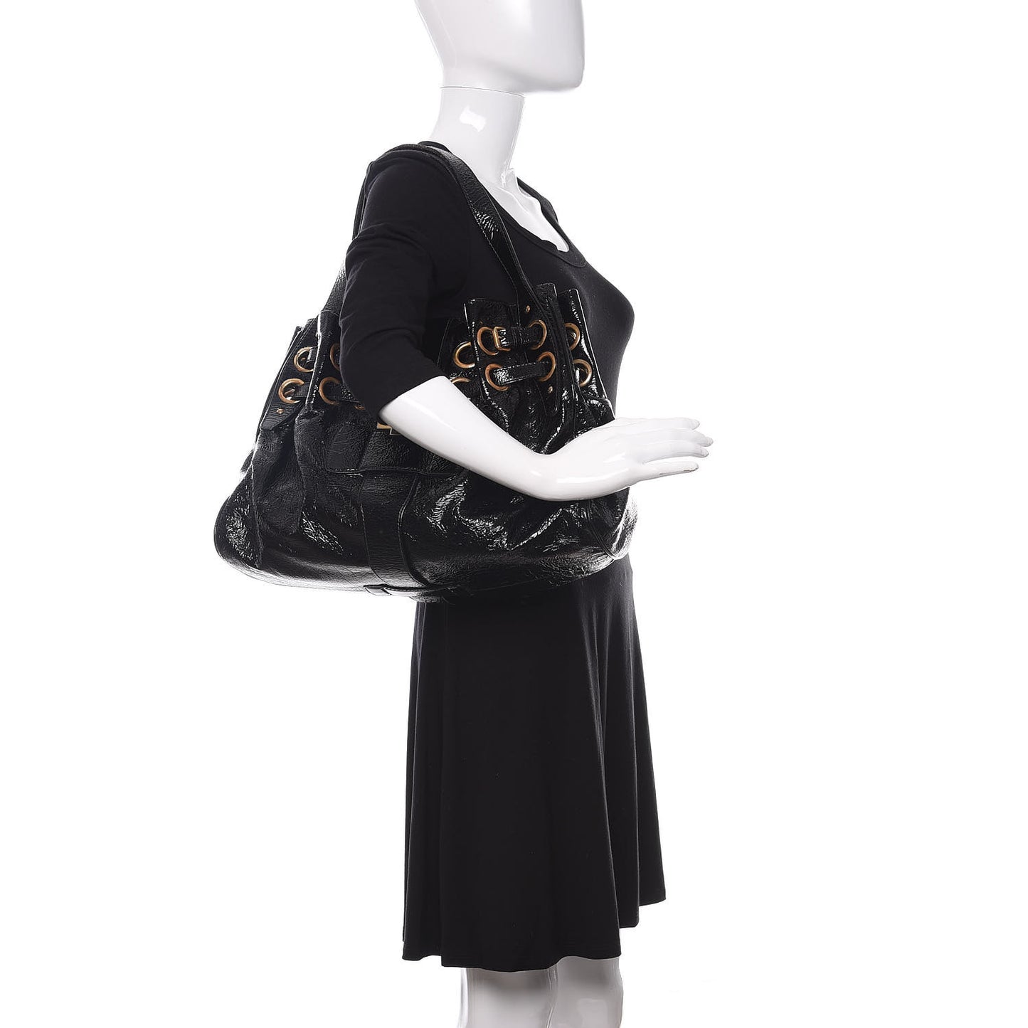 Crushed Patent Riki Bag Black