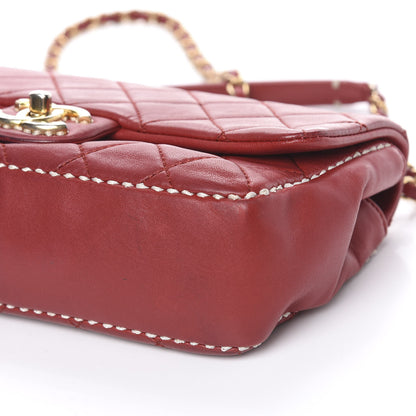 Chanel Lambskin Quilted Medium Contrast Stitch Flap Red 12 of 18