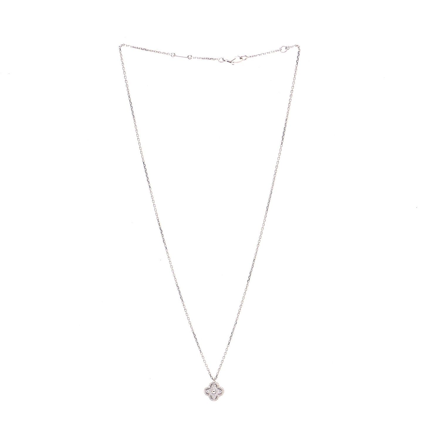 18K White Gold Diamond Sweet Alhambra Pendant Necklace