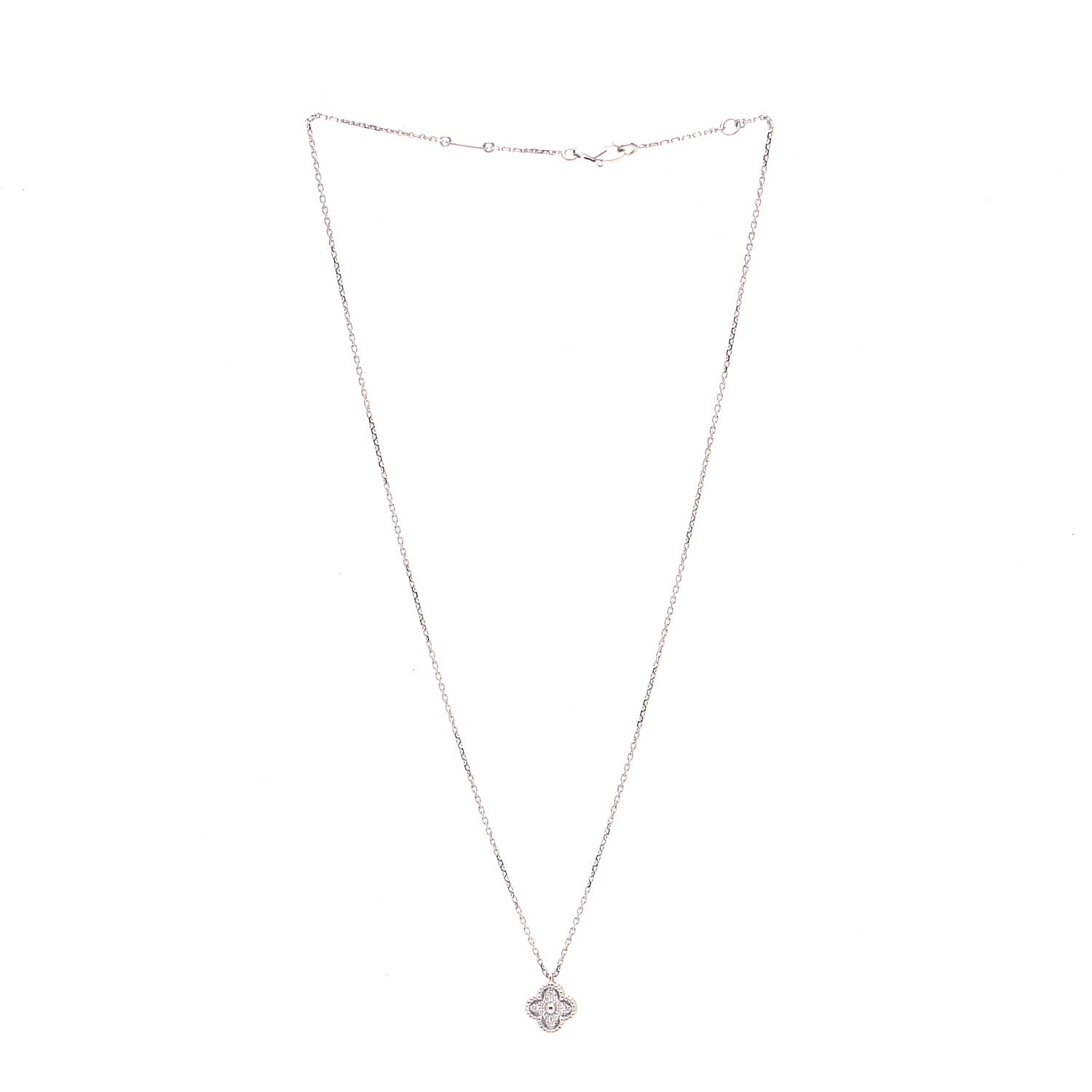 Van Cleef & Arpels 18K White Gold Diamond Sweet Alhambra Pendant Necklace 2 of 7