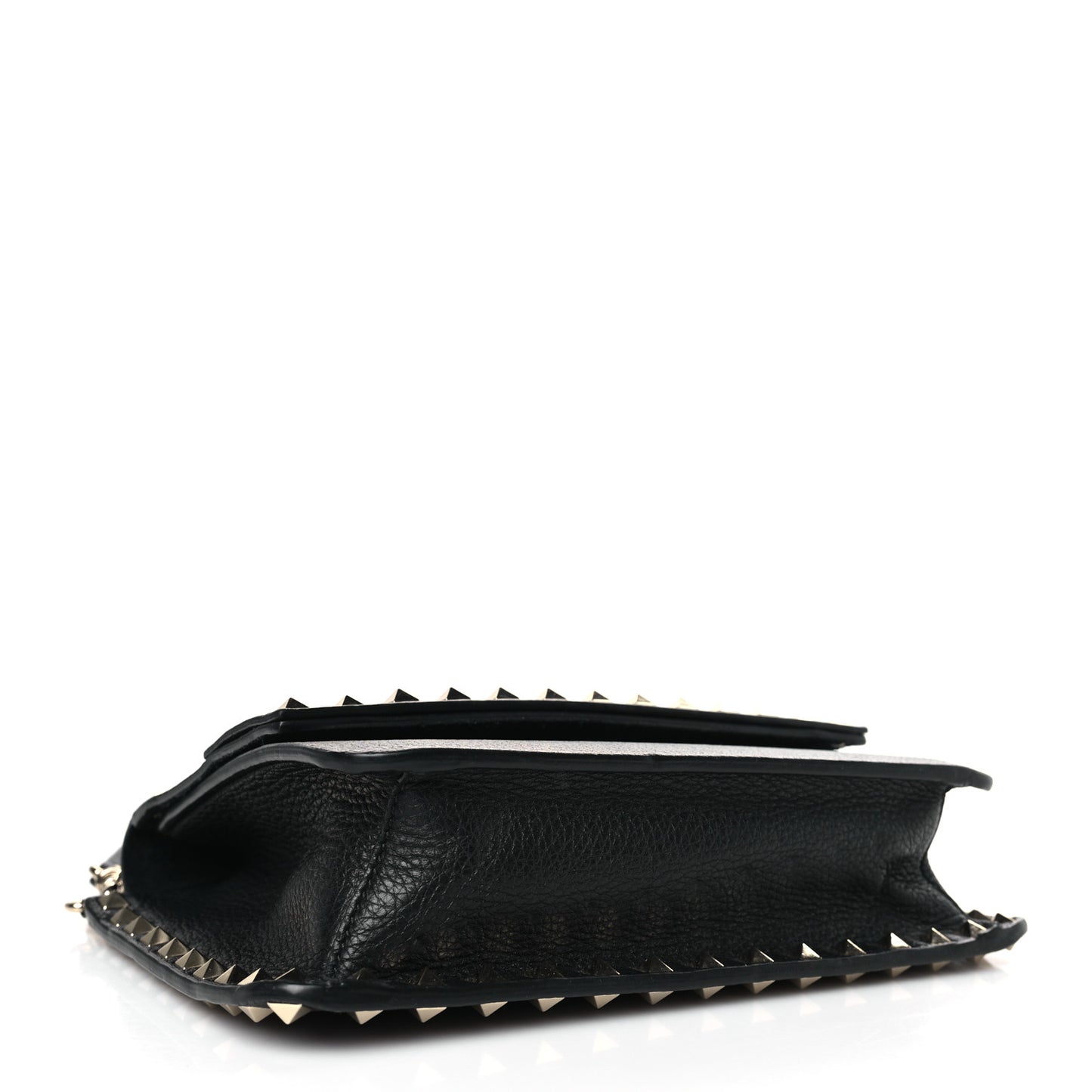 Pebbled Calfskin Rockstud Side Slip Crossbody Black