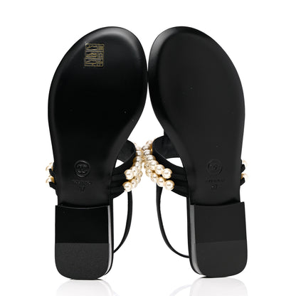 Chanel Grosgrain Pearl CC Sandals 37 Black 6 of 10