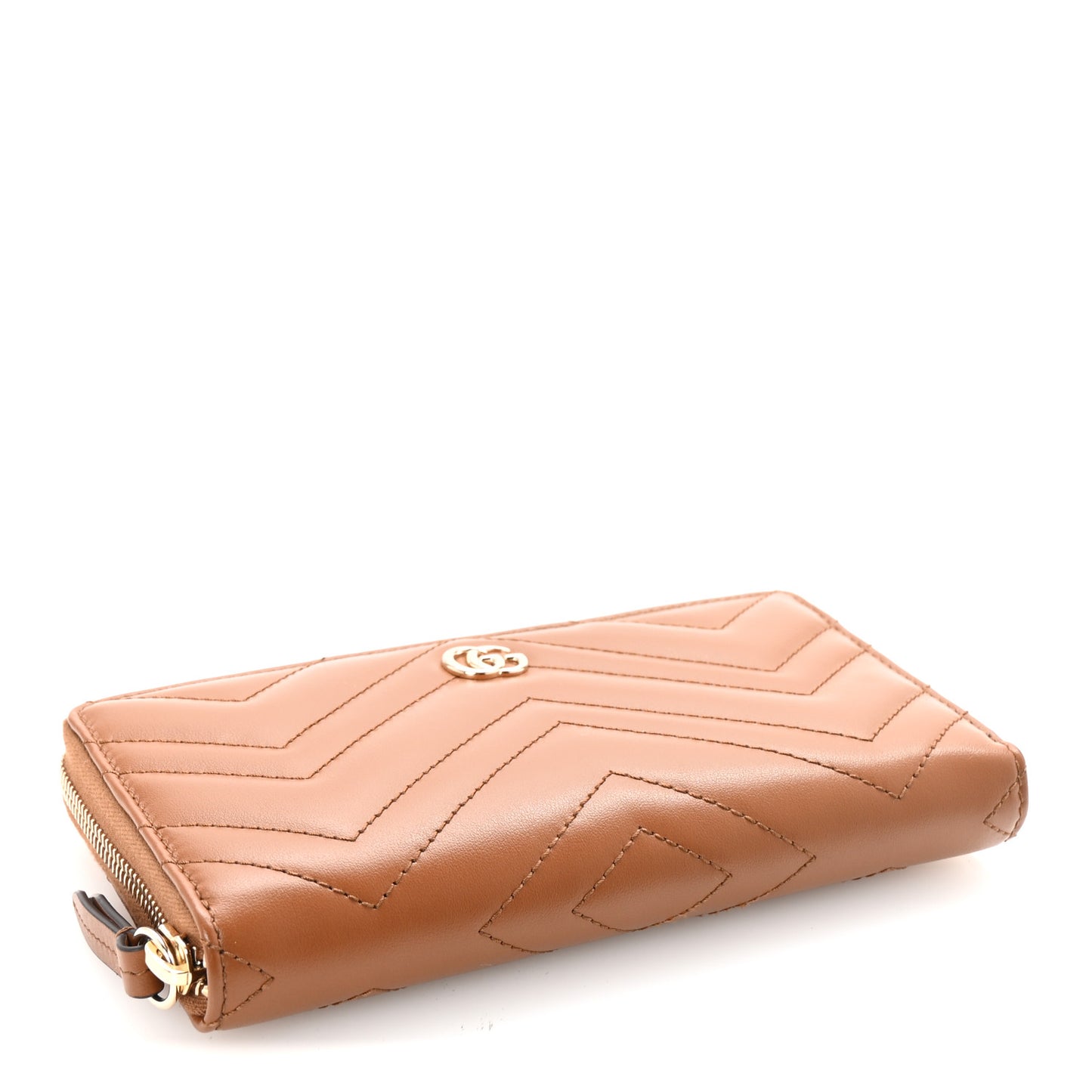 Calfskin Matelasse GG Marmont Zip Around Wallet Brown