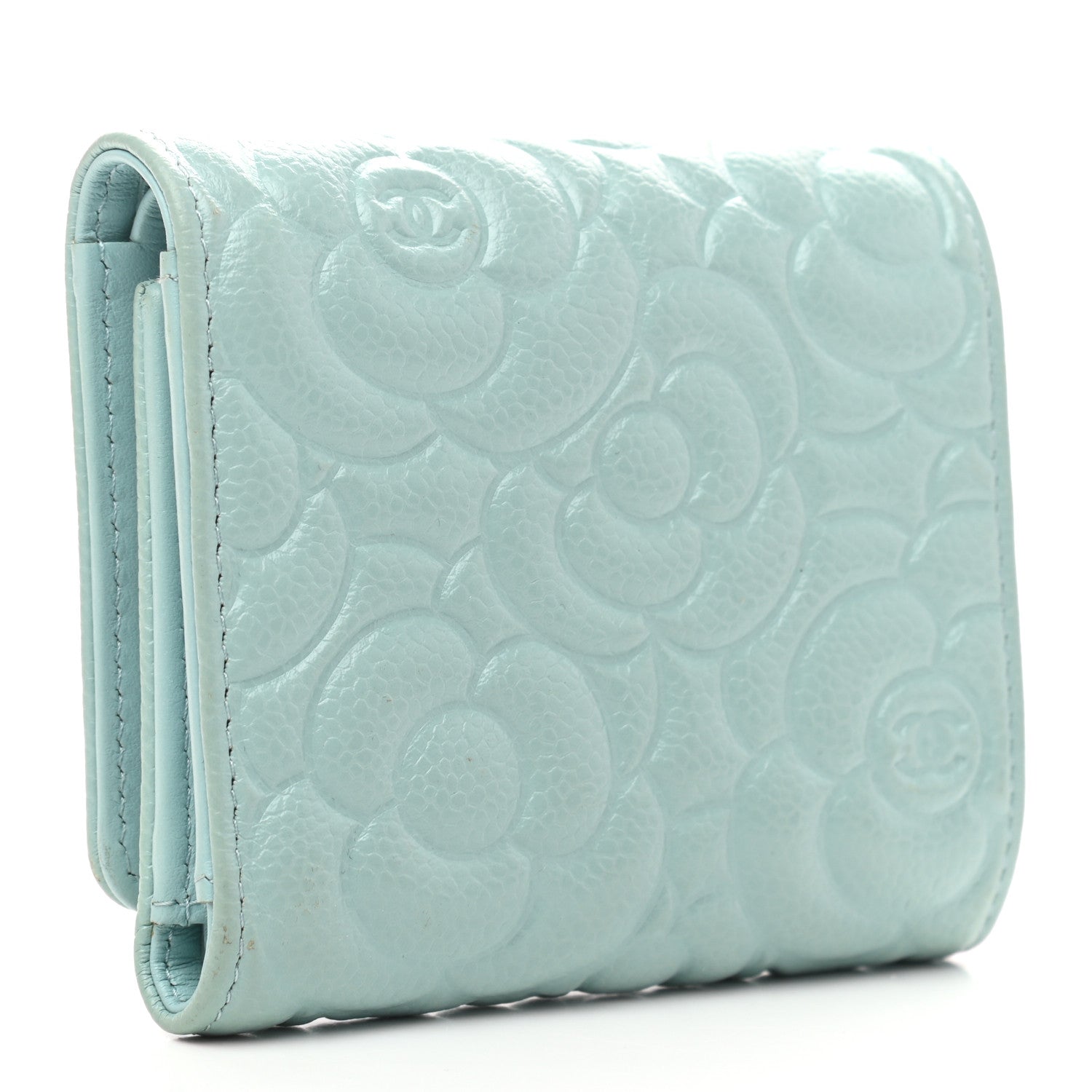 Chanel Caviar Camellia Embossed Compact Wallet Light Blue 3 of 8