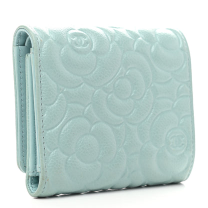 Chanel Caviar Camellia Embossed Compact Wallet Light Blue 3 of 8