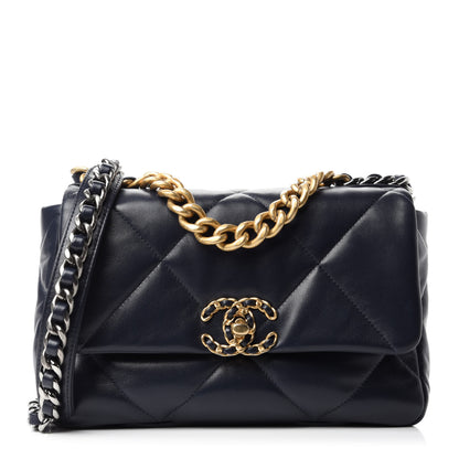 Chanel Goatskin Quilted Medium 19 Flap Navy Blue 1 of 11